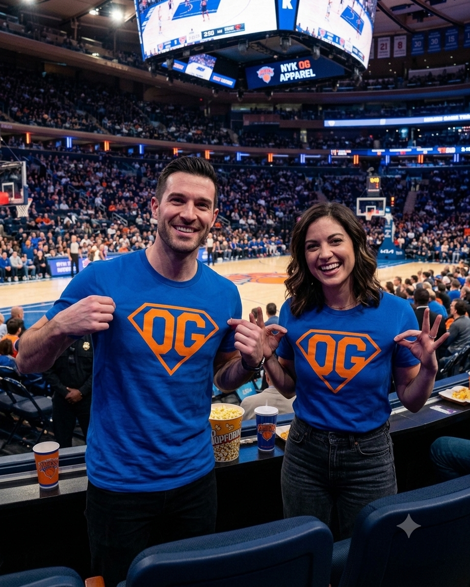 NY Knicks inspired Superman logo tee front fan view