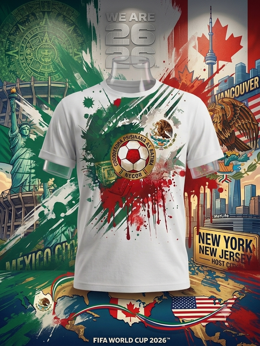 Mexico El Tri FIFA 2026 green graphic t-shirt front view