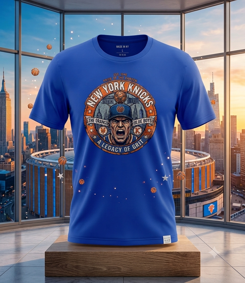 Knicks Legacy of Grit vintage graphic tee blue front view